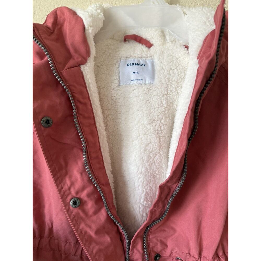 Old Navy Pink Water Resistant Hooded Sherpa Lined Girls Parka Jacket Size M 8 - Picture 4 of 7
